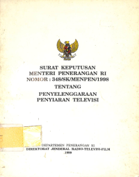 Image of Surat Keputusan Menteri Penerangan RI Nomor : 348/SK/Menpen/1998 Tentang Penyelenggaraan Penyiaran Televisi